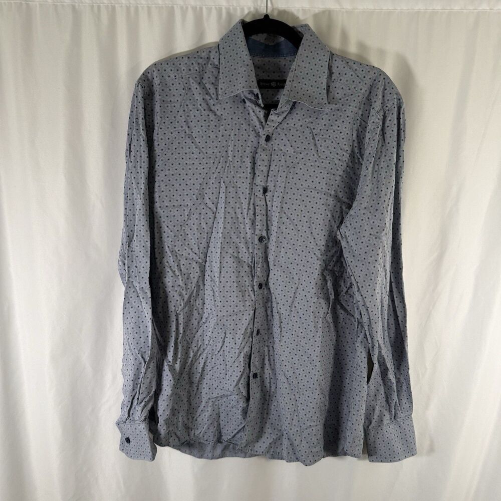 Stone Rose Dress Shirt Men's 4 Blue Floral Long Sleeve Button Up 100% Cotton